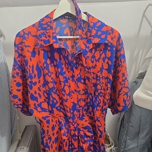 SHEIN Vibrant Orange and Blue Patterned Dress